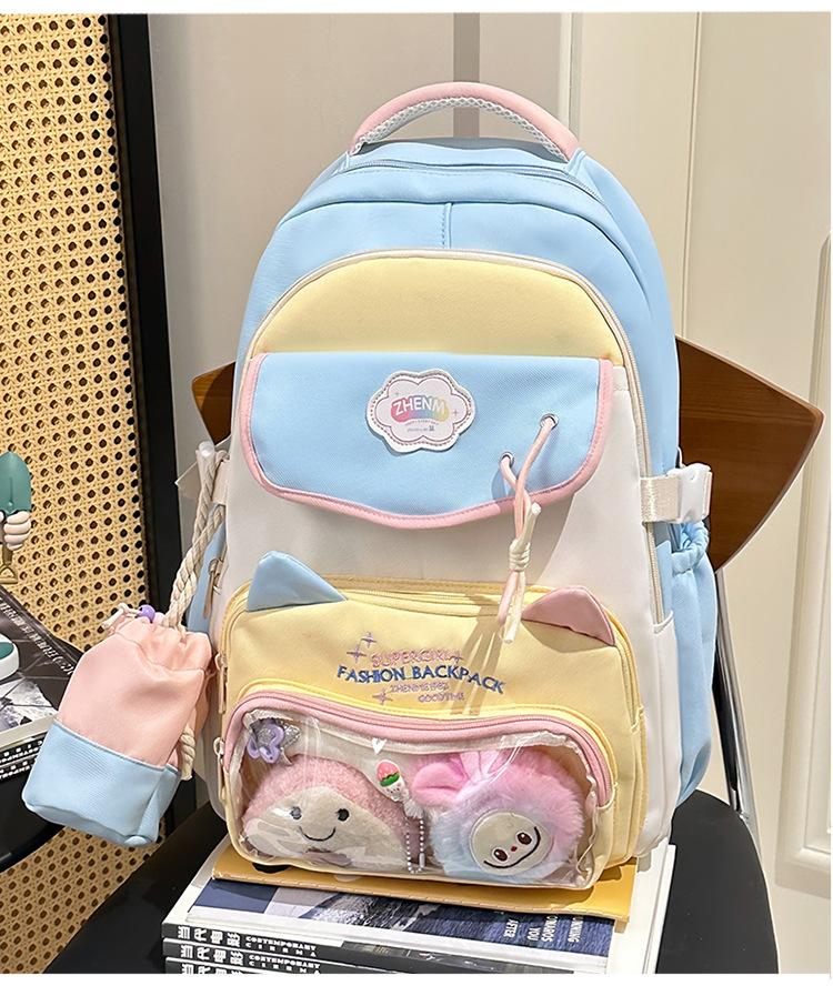 School bag 2025 high value contrasting colors large capacity dopamine middle and high school student school bag versatile cute sweet backpack