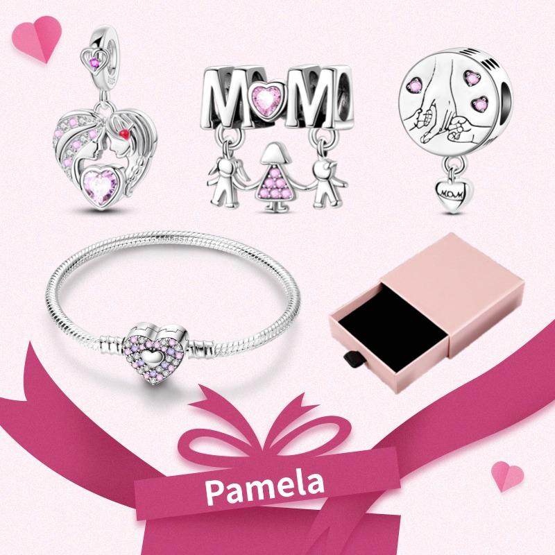 Pink Heart Charm Set 925 Original Silver Charms Bracelet With Gift Box For Women Wedding Anniversary Jewelry Gift 4pcs/lot