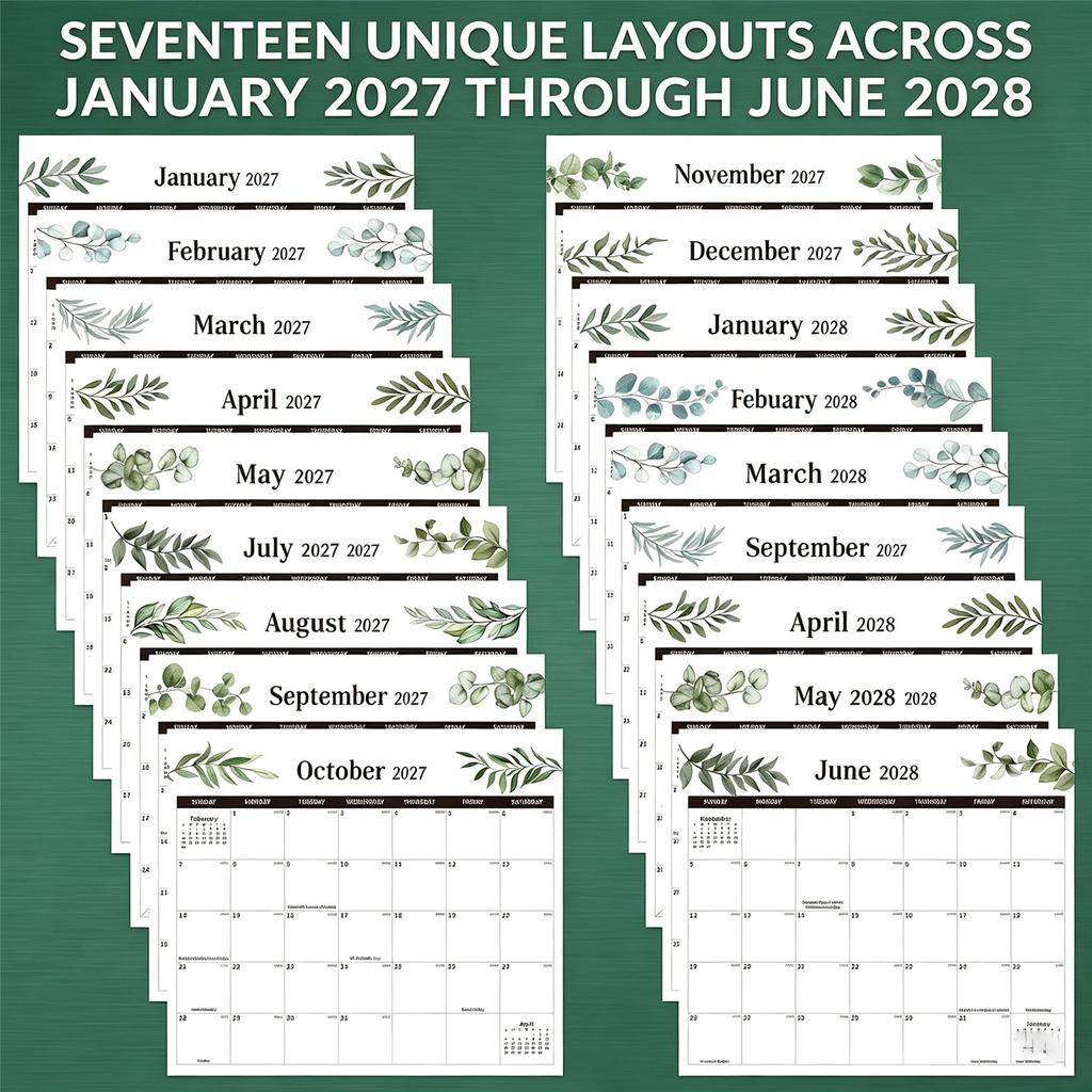 2027.1 2028.6 18 Months Magnetic Fridge Calendar English Monthly Planner Refrigerator Magnet Schedule Organizer for Home Office