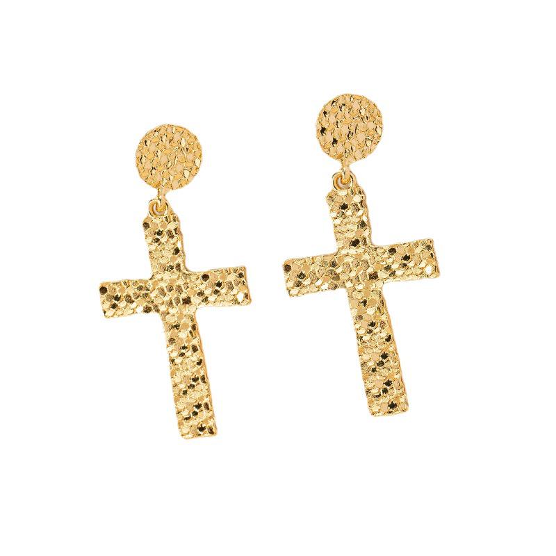 Korean Minimalist Cross Texture Earrings - Women's Trendy Street Style Studs