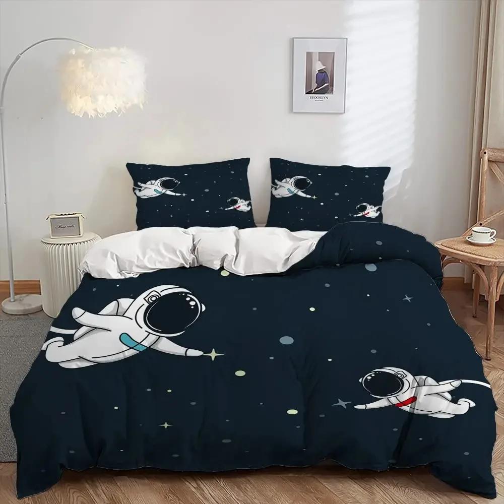Modern Rocket Ship Duvet Cover Set Full Size,Space Ship Galaxy Bedding Set,Boys Girls Rocket Planet Star Cartoon Comforter Cover