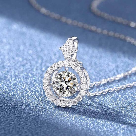 Women Necklace Rhinestone Round Pendant Necklace Sparkling Jewelry Anniversary Gift for Wife Girlfriend Mother
