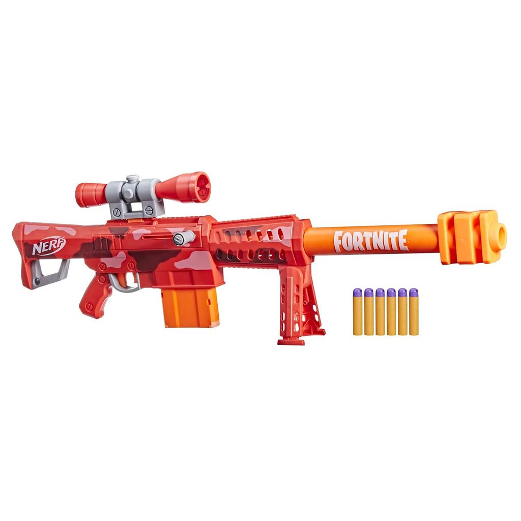 Hasbro Nerf Fortnite Heavy SR Manual for ages 8 and Uses Mega Includes 6 Official Mega Darts Clip for 6 Includes Removable Red Camo Total Length