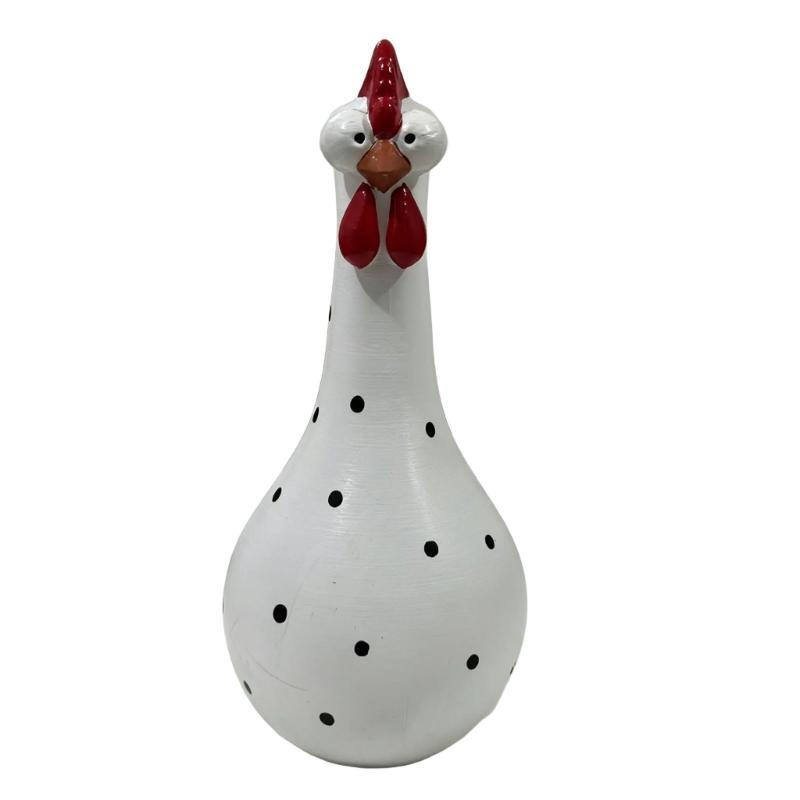 Colorful Dot Rooster Shape Flower Vases, 2 Piece Funny Resin Long Neck Chicken Sculpture For Living Room Office Decoration