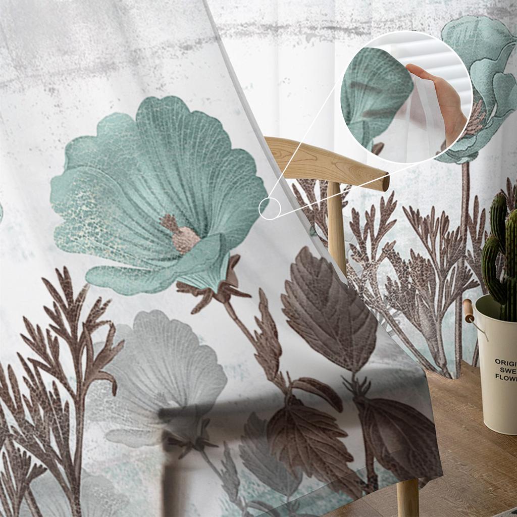 Rustikale Vintage Florale Pflanze Abstrakt Transparente Vorhänge zur Wohnzimmerdekoration Fenstervorhänge Küche Tüll Voile Vorhänge