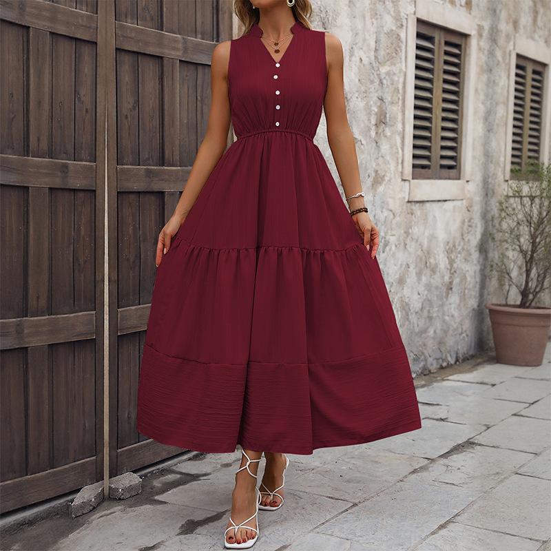 

2025 новое повседневное простое платье-сарафан с высокой талией без рукавов однотонное длинная юбка талия XL