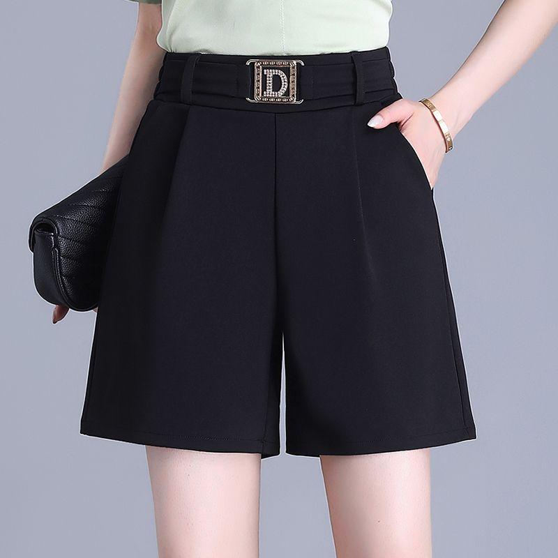 

Корейская мода Лето Новые Женские Шорты Эластичная Талия Карманы Бриллианты Шикарные Повседневные Эластичные Высокая Посадка Свободные Широкие Шорты S чёрный