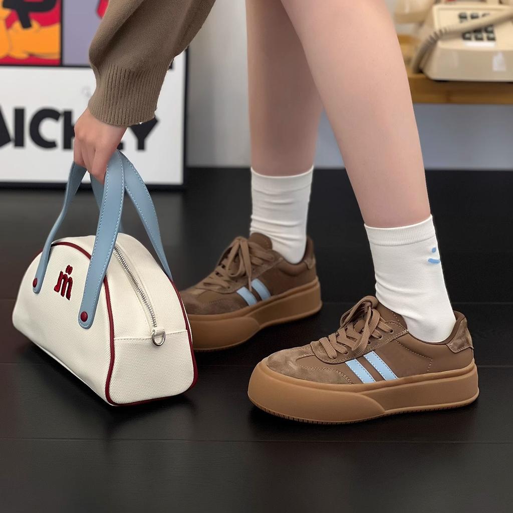 [Ran Yan] The same 2025 spring new casual shoes cowhide retro versatile breathable thick sole heightening German training shoes women