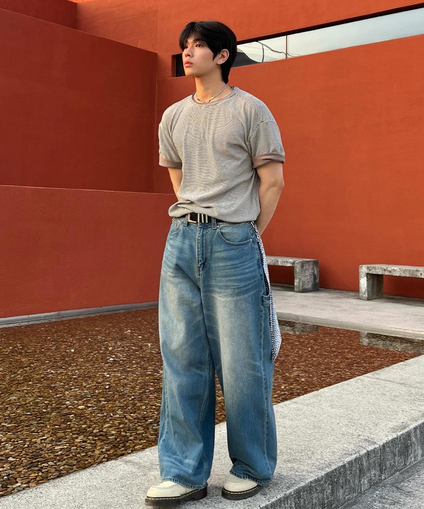 MAISON MINED Back-Point Denim Pants Mid Blue