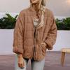 Women Winter Coat Pockets Solid Color Thick Stand Collar Long Sleeves Keep Warm