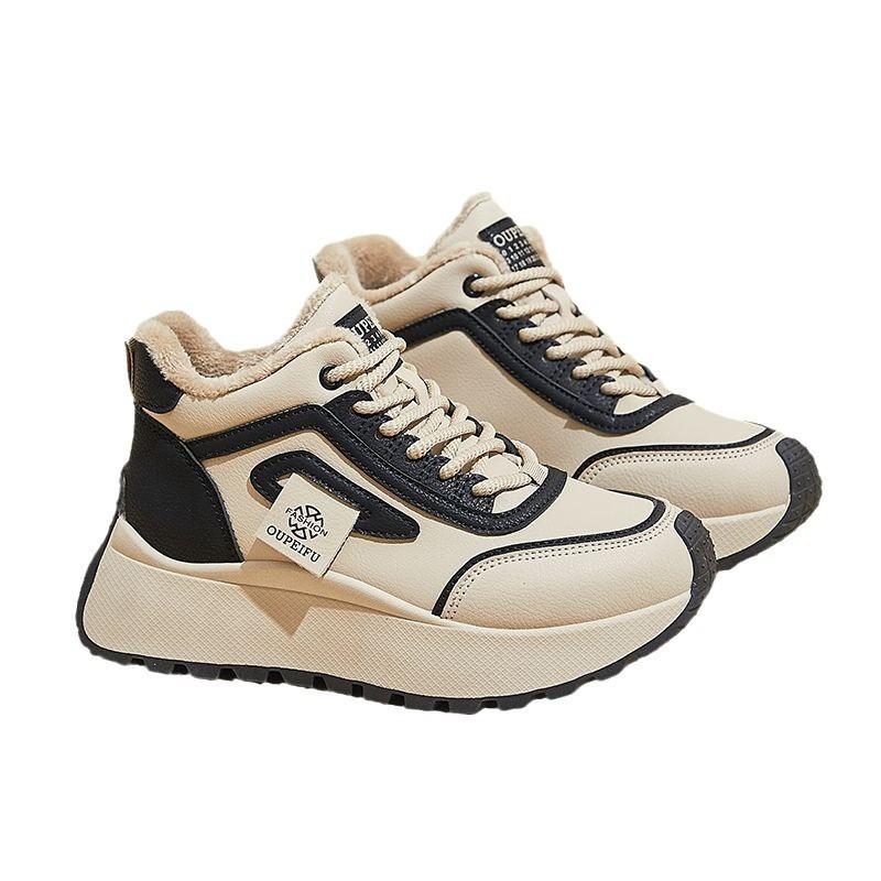 Women's Autumn and Winter Plus Velvet All-match Thick-soled High-top Cotton Shoes All-match Casual Sports Shoes