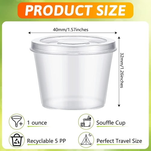 200-Piece PP Injection-Molded One-Piece Dressing Containers, Thickened, Leak-Resistant, Disposable, with Hinged Lids, Soy Sauce Dispensers, Mini Condi