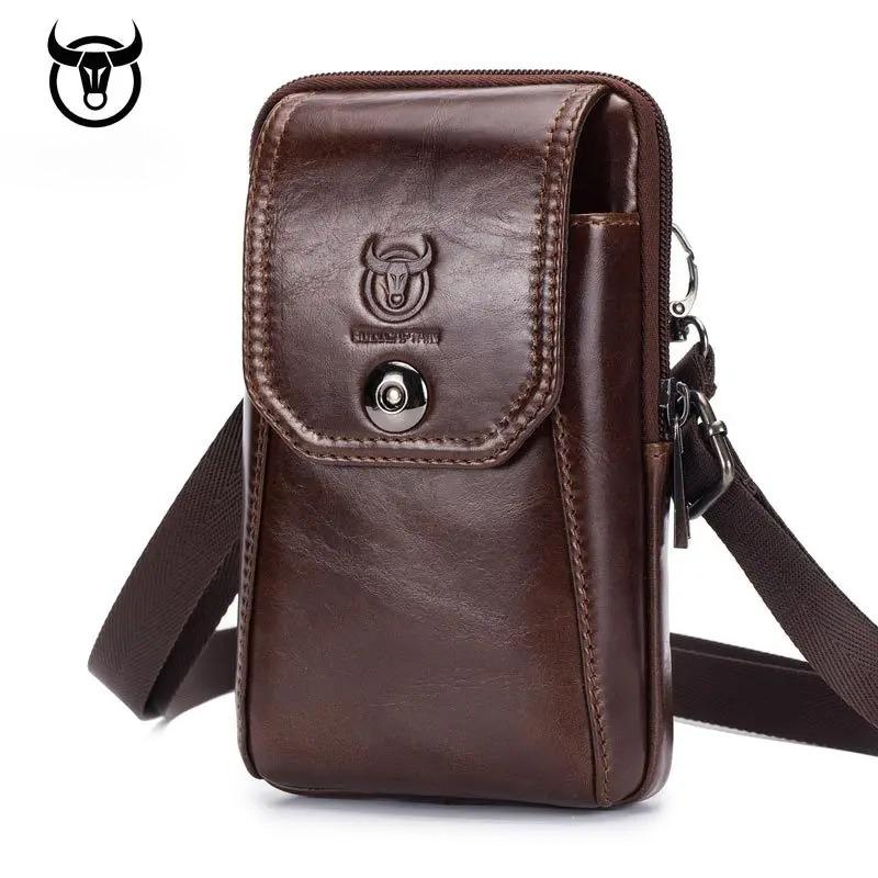100% Genuine Leather Men's Shoulder Bag, Crossbody Bag, Phone Waist Bag, Wear-resistant
