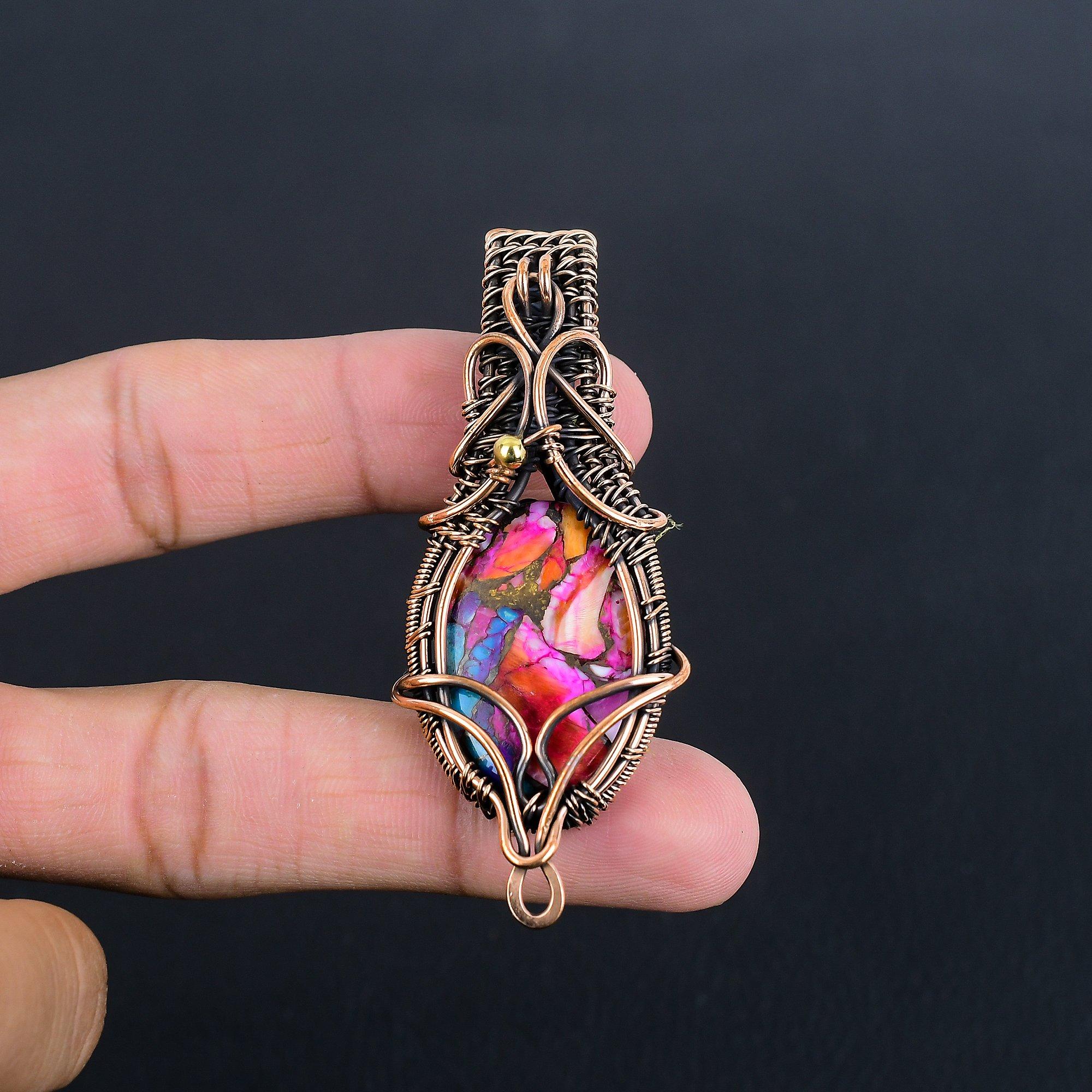 

Pink Spiny Oyster Jewelry, 999 Copper Wire Wrapped Gemstone Pendant, Handmade Pendant, For Memorial Day
