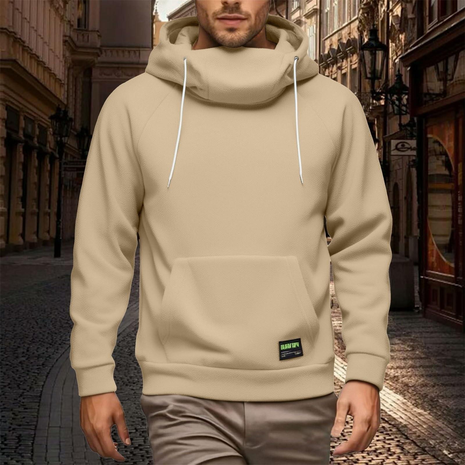 

Thick Hoodies For Men Winter Neck Drawstring Hood Long Sleeve Pullover Windproof Workout Loose XXXL хакі
