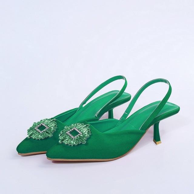 Nové dámské boty špičaté mělké nahé růžové diamantové boty nízký podpatek boty se zadním páskem pro ženy