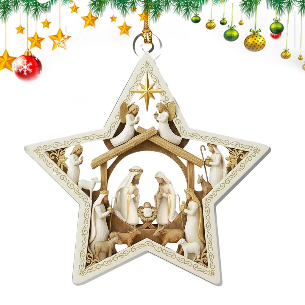 2D Flat Acrylic Celestial Blessings Christmas Star Pendant Birth Of Jesus Scene Nativity Ornament Christmas Easter Decoration