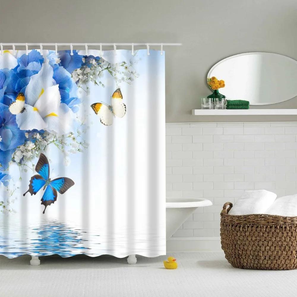 Beautiful Decorative Peacock Butterfly Owl Bird Bathroom Shower Curtains Frabic Waterproof Polyester Bath Curtain with Hooks