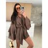 Western Style New Fashion Casual Loose Frill Short dress Lace up Dress Long Sleeve Dress