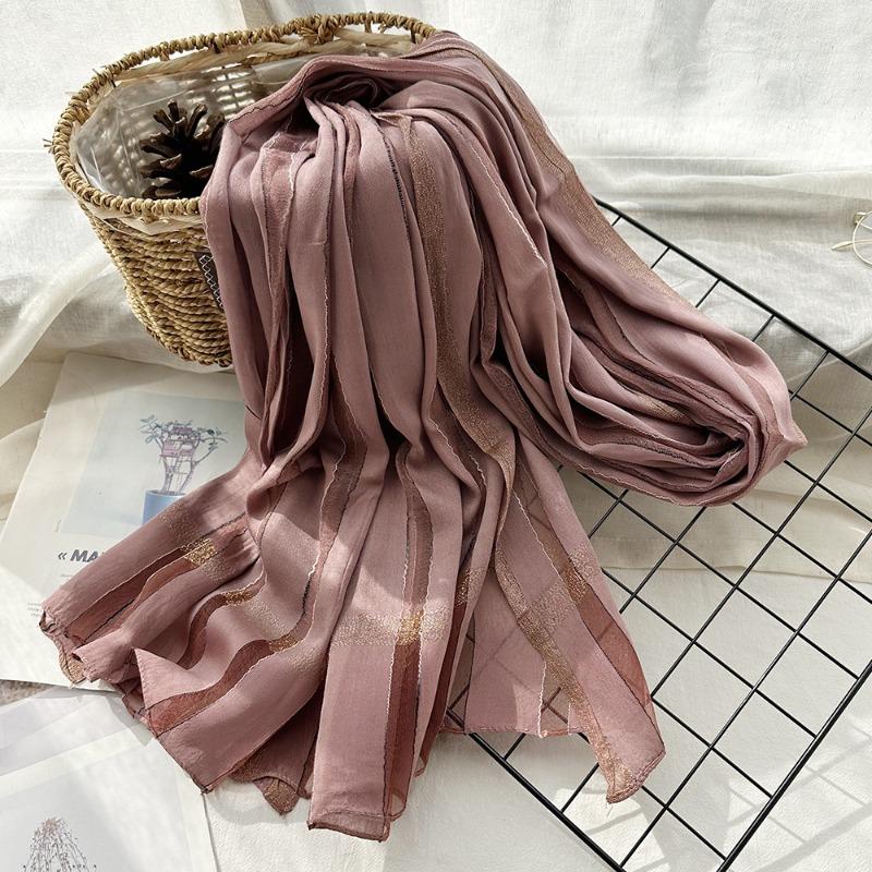 Vår och sommar tunn sidenscarf med exklusiv känsla, damscarf med eleganta vertikala ränder