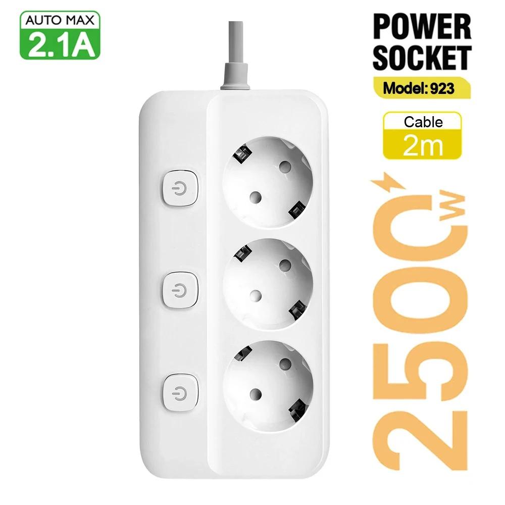 Strip Power Eu Plug Ac Outlets Multitap Socket Extension Cord Electrical Independent Control Switch Network Filter Adapter