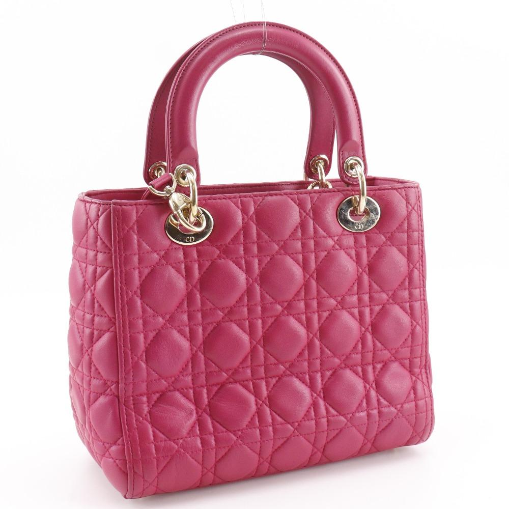 Dior Lady Dior Medium Handbag Canage Pink Lambskin Women Used