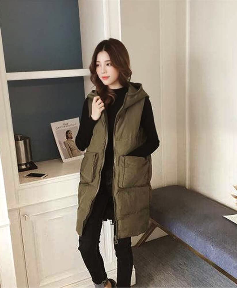 TASOGARA Down Perfect for Fall and Winter Women's Vest, Long, Padded, Lightweight, Hooded, (JP, Alphabet, M, Green)