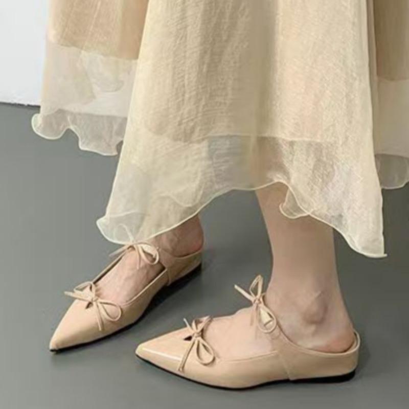 Fashion Women's Fashion Pointy Sandals Spring Pointy Shallow Mouth Butterfly Knot Soft Sole Anti-slip Wear-resistant Slippers