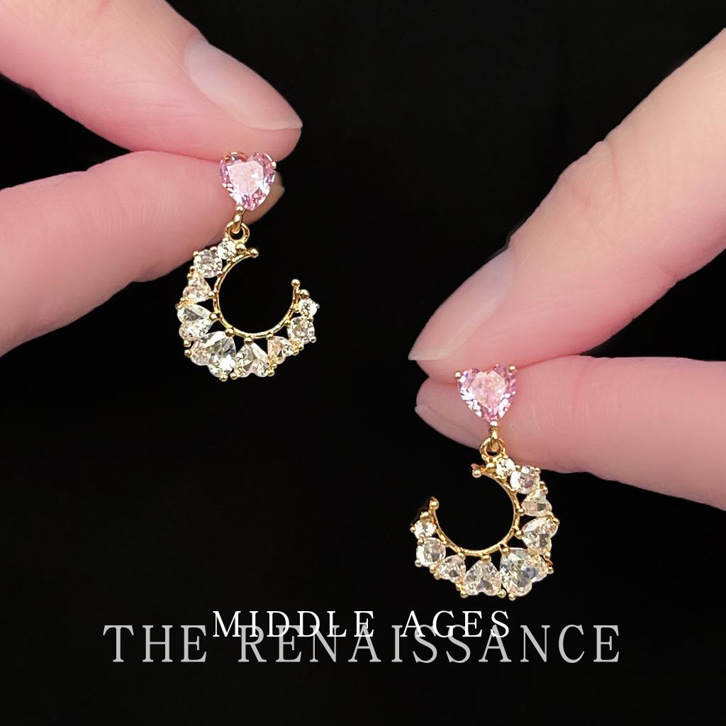Heart Moon Calling Dreams~ Love Moon Zircon Earrings Sweet Design Earrings Earrings Women