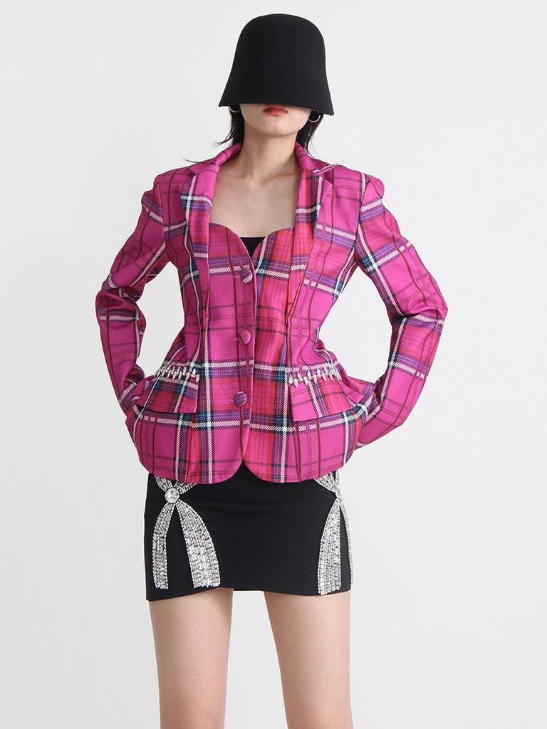 Women's Spring 2025 Korean Square Collar Diamond Backless Suit Jacket