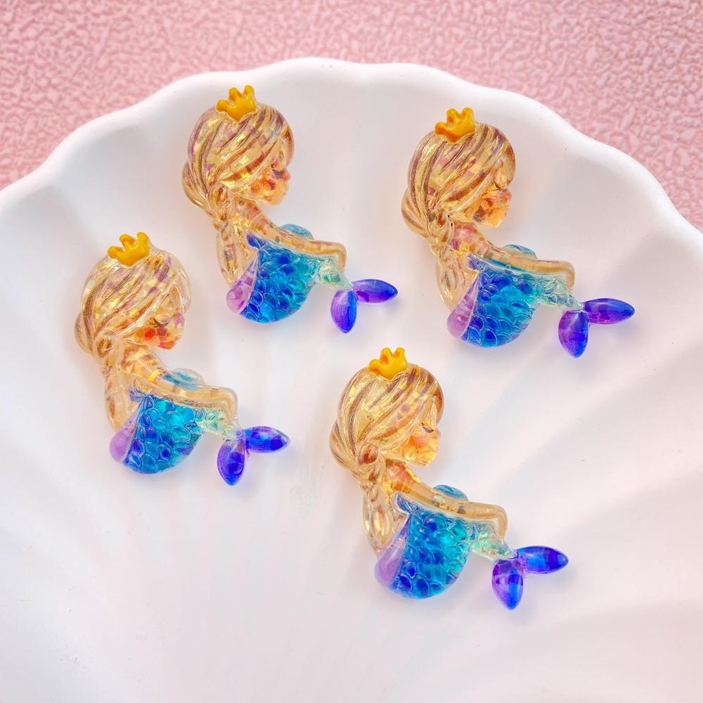 10 Pcs New Cute Bright Cartoon Ocean Mermaids, Seahorses, Starfish Resin Clip Book DIY Jewelry Hairpin Headrope Decoration Craft