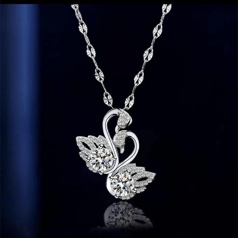Douyin Licht Luxe Pt950 Wit Goud Dubbele Zwaan Hanger Ketting voor Vrouwen - Elegante Sleutelbeen Ketting Cadeau voor Vriendin