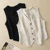 Women S Sleeveless Linen Cotton Vest V Neck Button Front Summer Outerwear
