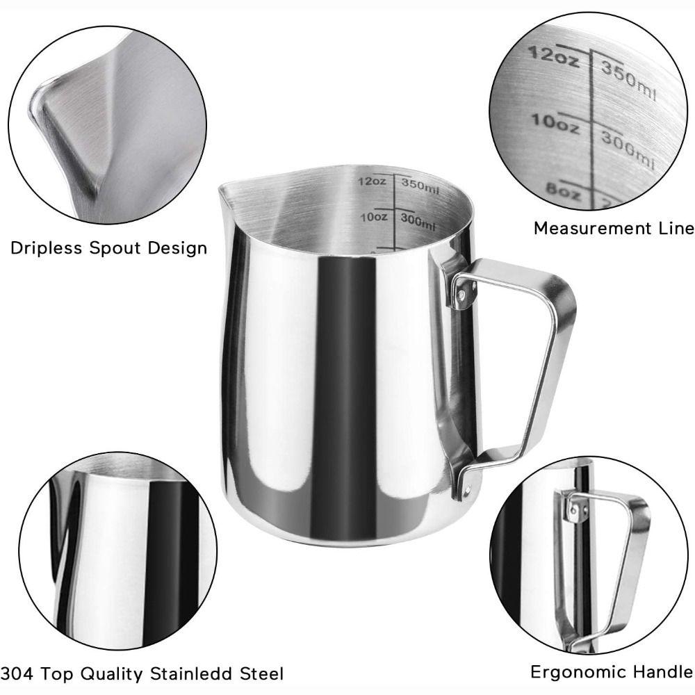 Stainless Steel Coffee Milk Frothing Jug With Pouring Spout Measurement Jug Milk Coffee Cappuccino