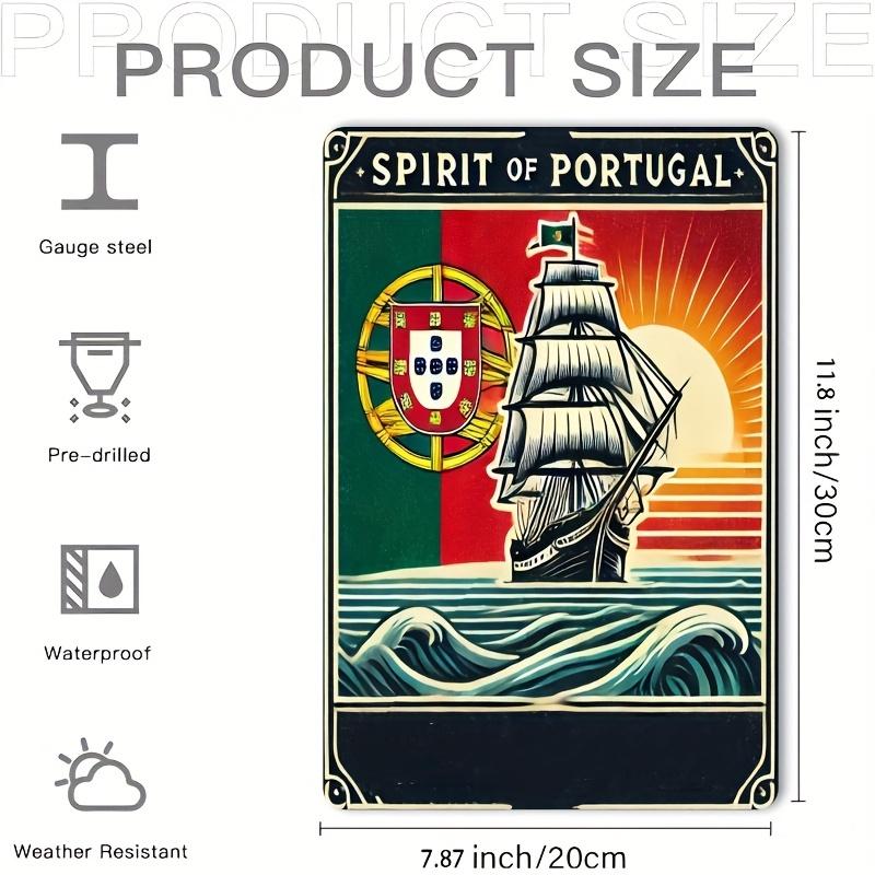 Mfoever Tin Sign HD Tin Sign Spirit of Portugal Vintage Wall Decor  Retro Portuguese Flag Sailing Ship Art Metal Tin Sign for Home Bar Decor
