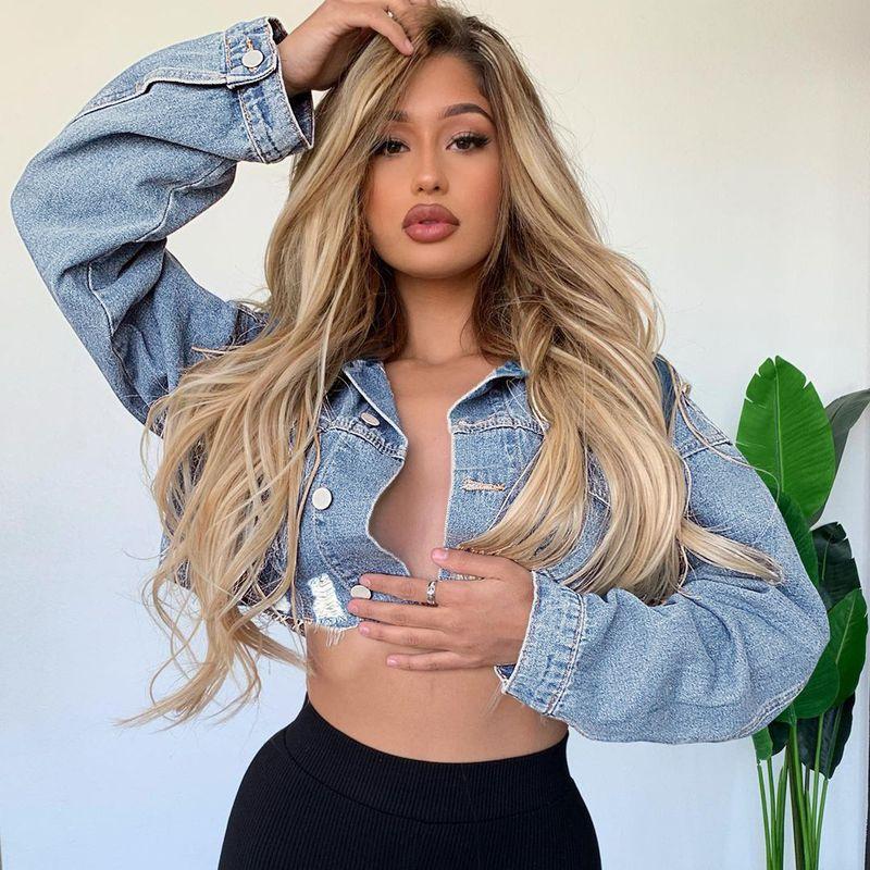 

Женские укороченные джинсовые куртки, потертая куртка-пальто Light Blue L