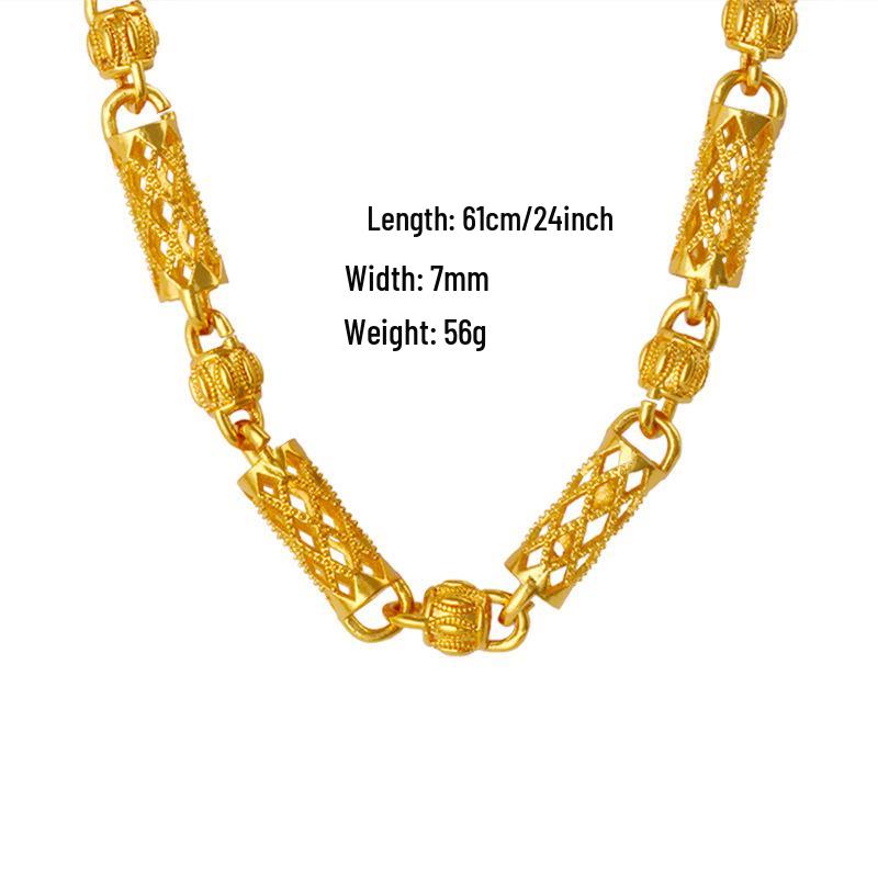 Men's 18k Gold Plated Cylindrical Necklace with Spaced Pumpkin Beads - Creative Fashion Accessory