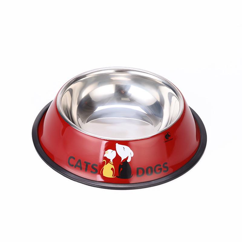 Anti-Spill Stainless Steel Pet Bowl with Rubber Bottom and Paw Print Design