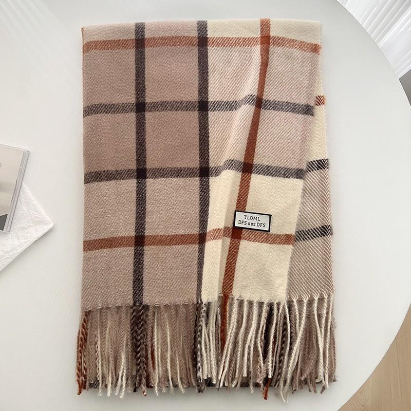 Scarf New imitation cashmere color plaid scarf female Korean version autumn and winter plaid scarf fringed shawl scarf