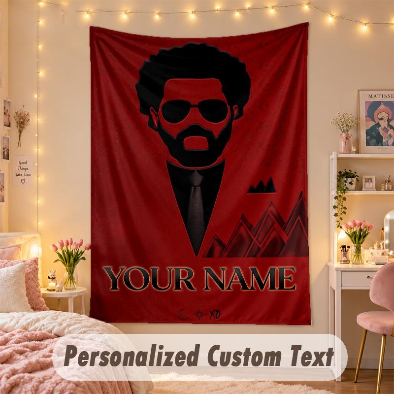 Custom Personalized Tapestry,The Weeknd Print Custom Name Text Wall Art Hanging for Bedroom