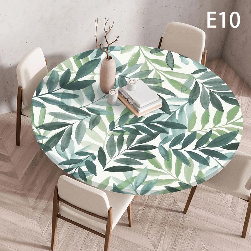 Waterproof Elastic Table Cover 60/90/100/120Cm Green Round Oil-Proof Tablecloth for Kitchen Dining Wedding Party Home Decoration