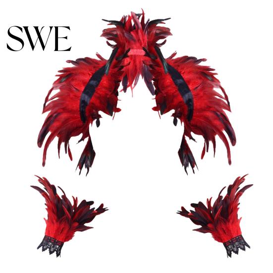 Accessorio Costumi da Festival 1 Set Collare Falso con Braccialetto Stile Gotico Sciarpa di Piume Imitazione Cinturino in Velluto Regolabile Pizzo Traforato Modello Unisex