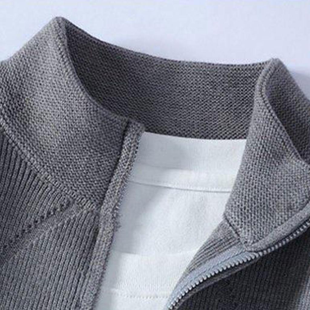 Men's Solid Color Textured Casual Sports Loose Fashion Knitted Zipper Top Jacket