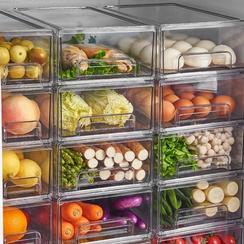 Practical Refrigerator Organizers Sealed Drawer Food Container with Lid Transparent Freezer Storage Box Kitchen Supplies