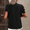 Women’s Short Sleeve Ruffle V Neck Blouse Loose Fit Layered Sleeve Top Lightweight Casual Tunic Shirt for Summer Spring