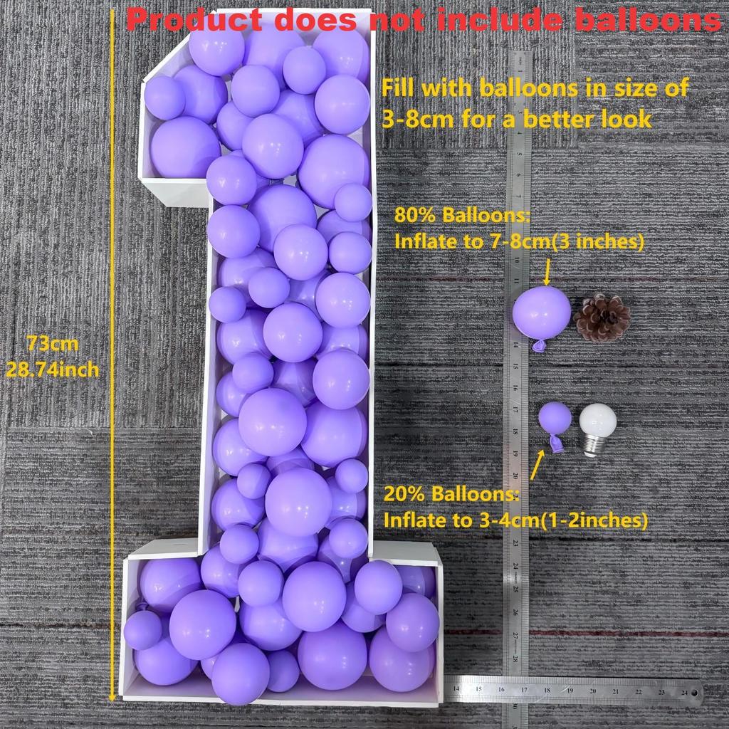 1 Stück 73cm Digitaler Leuchtreklame-Ballonrahmen Ohne Ballon Weißes KT-Board Zahl 0-9 Steckbares KT-Board Party-Dekoration Geburtstagsfeier Jubiläumsdekoration