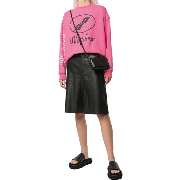 WE11DONE Classic Large Logo Loose Fit Round Neck Printed Long Sleeve T-Shirt Unisex Tops Pink WD-TP4-20-712-U-PK
