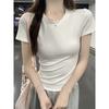 Embroidered Short Sleeve T-shirt Women's Round Neck Base Top