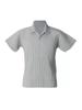 Miyake Men's Loose Fit Pleated Polo Shirt - Summer Breathable Short Sleeve with Turn-Down Collar, Solid Color (JM030)
