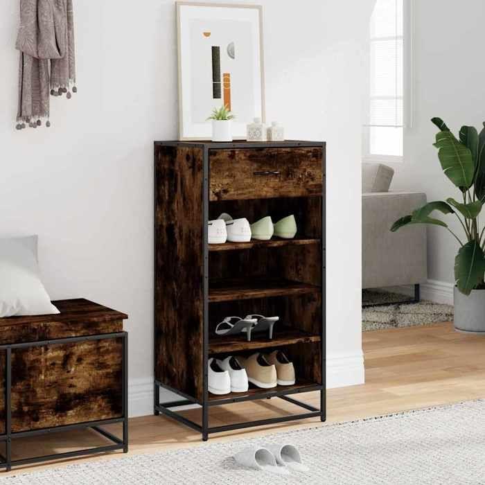 VidaXL Shoe Rack Smoked Oak 48x38x97.5 Cm Engineered Wood 849211